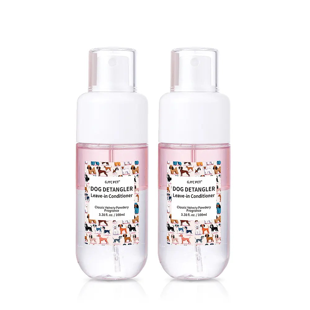 GJYC Professional Pet Dog Detangler and Dematting Spray - Leave-In Conditioner with Classic Powdery Scent, Natural Ingredients, Coconut Oil, Jojoba Oil, Squalane, Non-Sticky Formula, 3.38 Fl. Oz, 36-Month Shelf Life, Gentle and Safe for Puppies