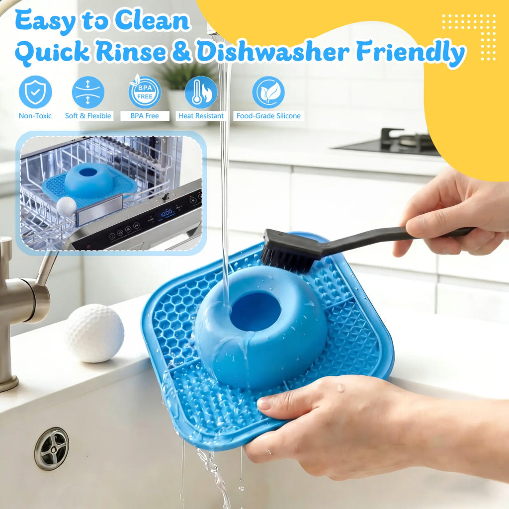 Slow Feeder Dog Bowls & Lick Mat for Liquid and Thick Treat, Anti-Slip Dog Lick Bowl with Interactive Rolling Ball, 5/6 Cup Pup Licking Toy for Large Medium Small Dogs and Cats Blue