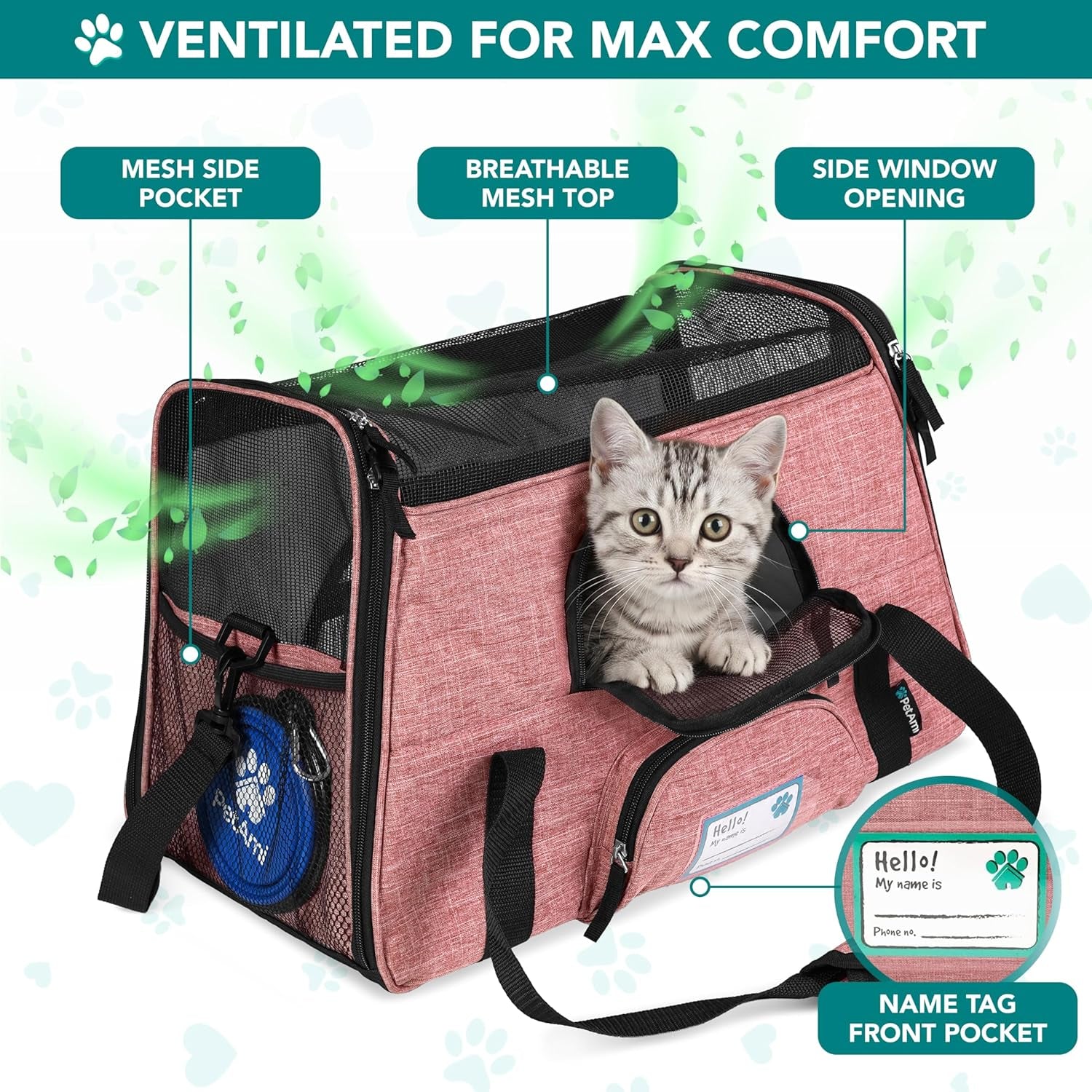 Airline Approved Pet Carrier for Cats & Small Dogs, Soft Sided TSA Travel Carrier Bag with Sherpa Bed, Breathable Mesh Ventilation, Collapsible Bowl, up to 18 Lbs, Small Heather White Red