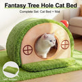 Crystal Velvet Enclosed Cat Bed with Removable Cushion and Anti-Slip Base for Indoor Use