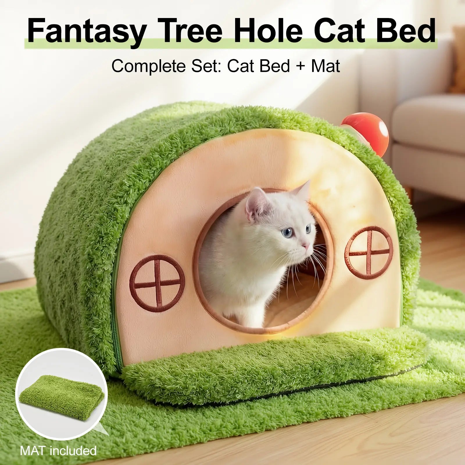 Crystal Velvet Enclosed Cat Bed with Removable Cushion and Anti-Slip Base for Indoor Use