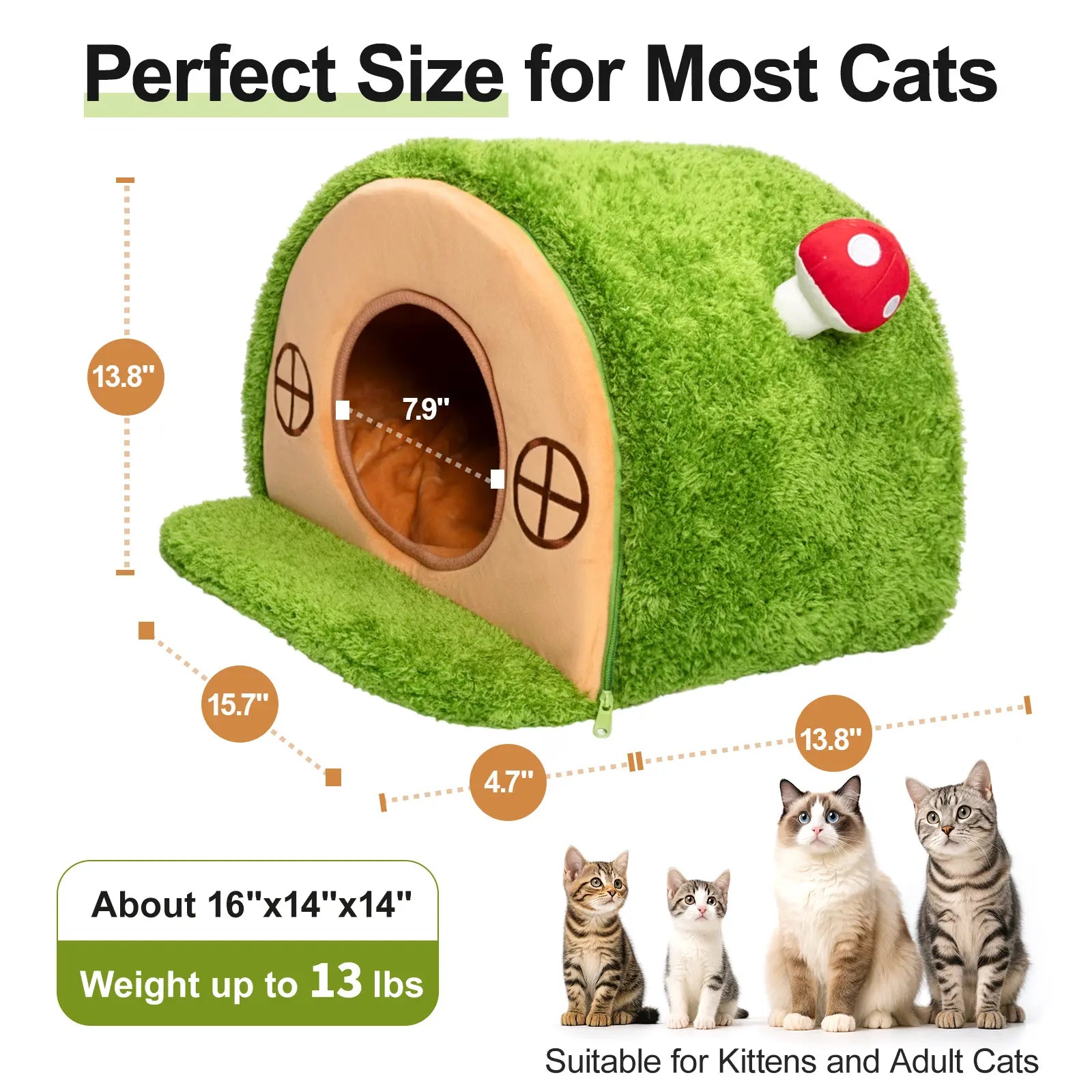Crystal Velvet Enclosed Cat Bed with Removable Cushion and Anti-Slip Base for Indoor Use