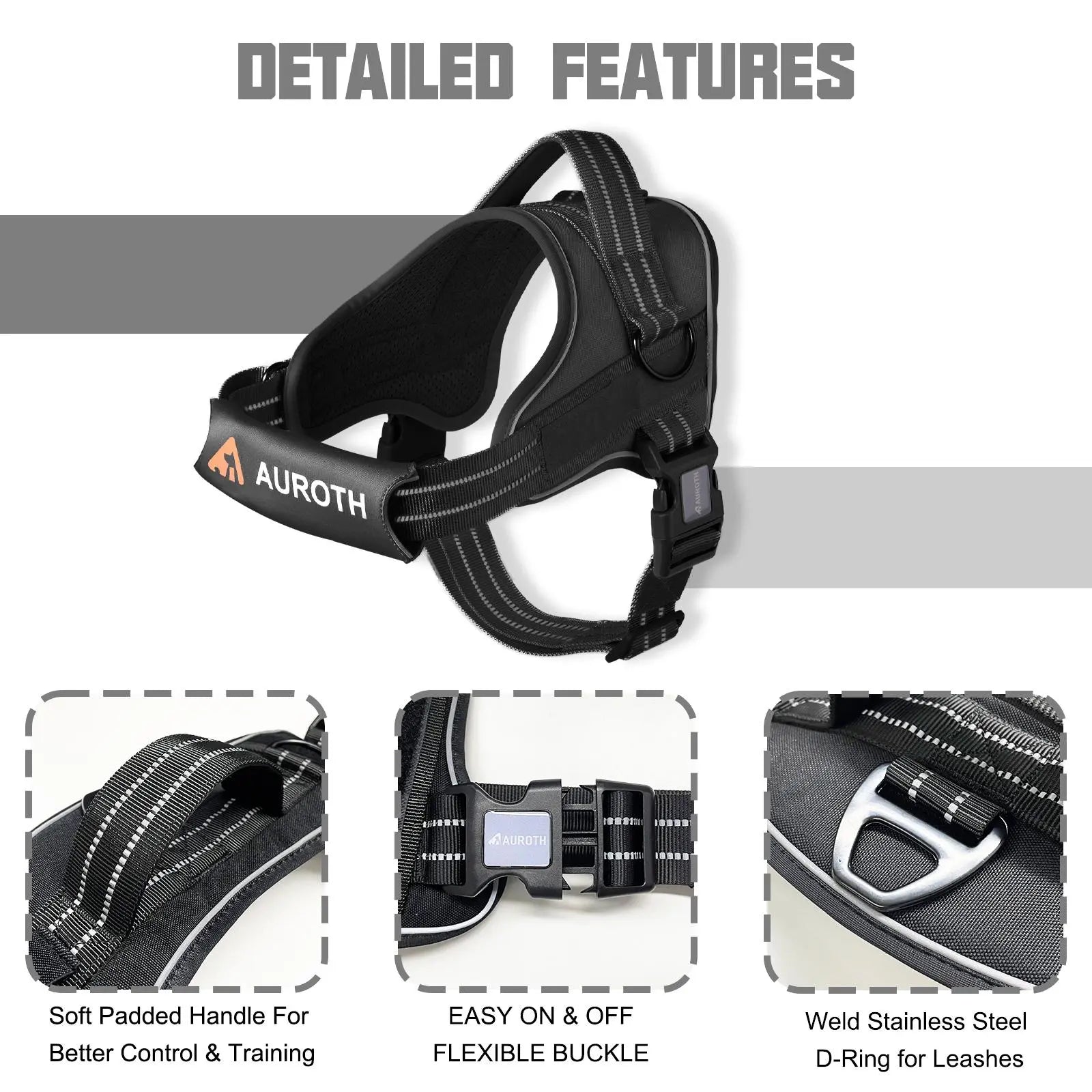 Auroth No-Pull Dog Harness with Adjustable Straps - Soft Padded Safety Vest for Dogs, Reflective Design, Easy On & Off, Perfect for Walking and Training, Suitable for Small, Medium, and Large Breeds