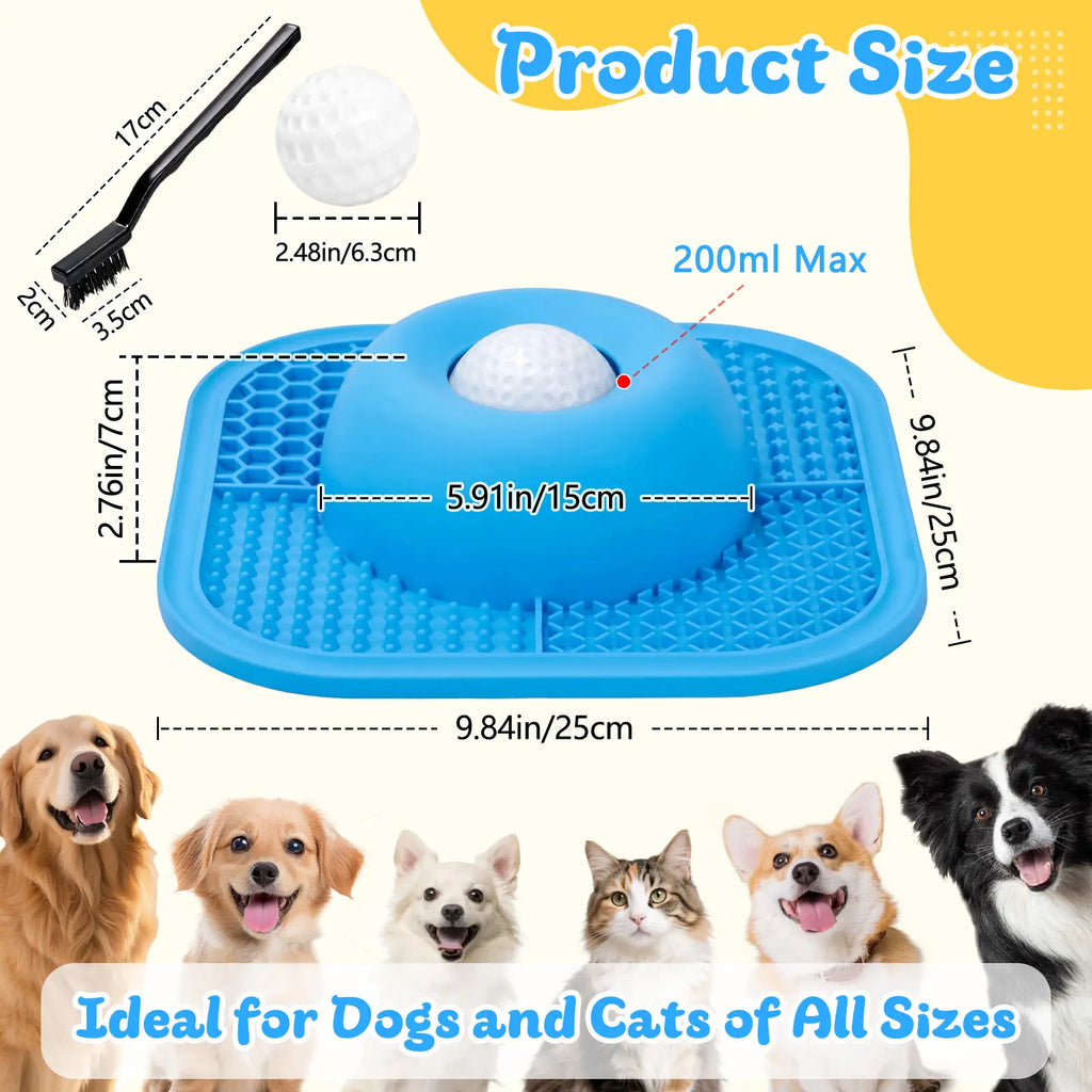 Slow Feeder Dog Bowls & Lick Mat for Liquid and Thick Treat, Anti-Slip Dog Lick Bowl with Interactive Rolling Ball, 5/6 Cup Pup Licking Toy for Large Medium Small Dogs and Cats Blue