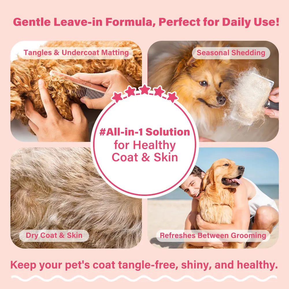 GJYC Professional Pet Dog Detangler and Dematting Spray - Leave-In Conditioner with Classic Powdery Scent, Natural Ingredients, Coconut Oil, Jojoba Oil, Squalane, Non-Sticky Formula, 3.38 Fl. Oz, 36-Month Shelf Life, Gentle and Safe for Puppies