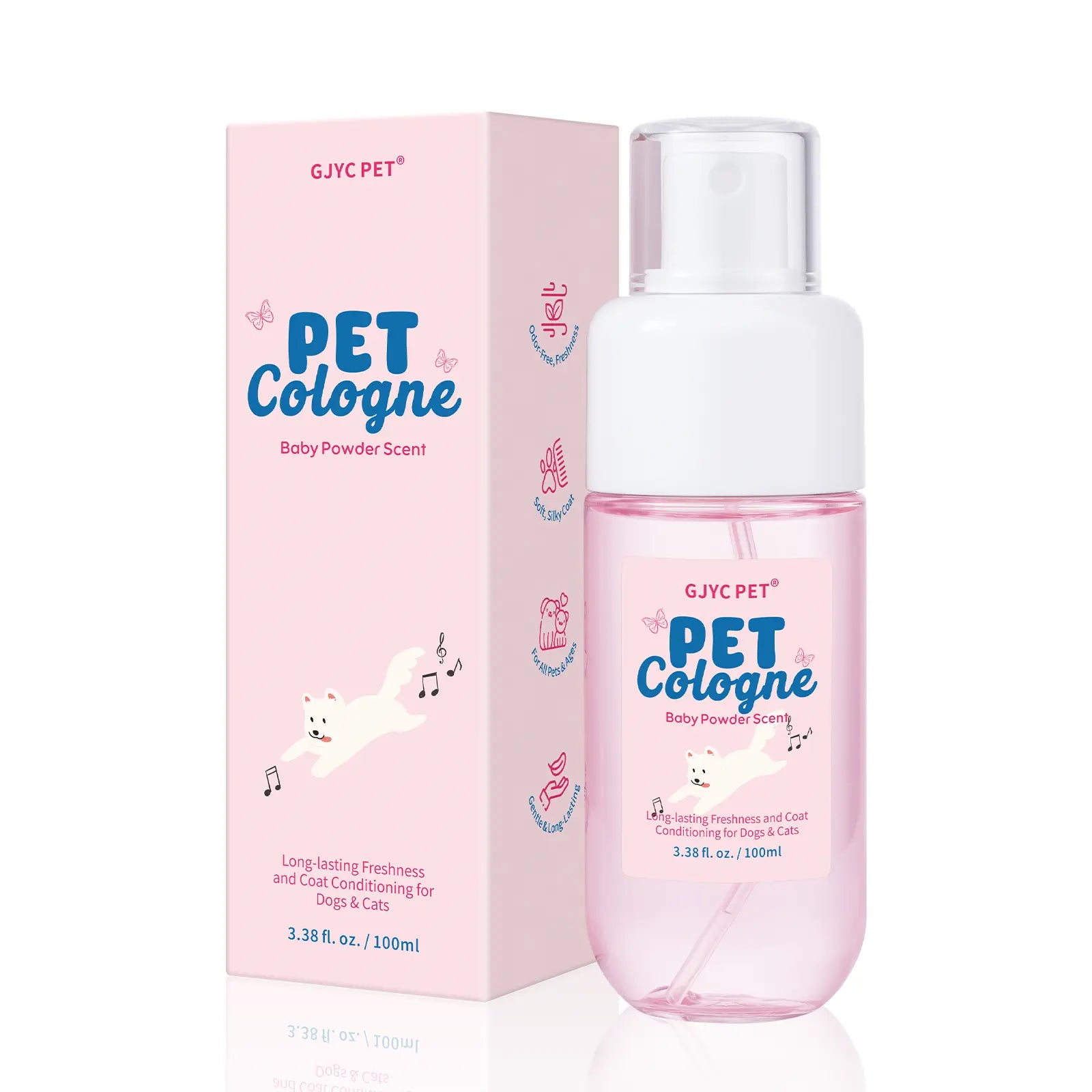 GJYC Professional Pet Dog Detangler and Dematting Spray - Leave-In Conditioner with Classic Powdery Scent, Natural Ingredients, Coconut Oil, Jojoba Oil, Squalane, Non-Sticky Formula, 3.38 Fl. Oz, 36-Month Shelf Life, Gentle and Safe for Puppies