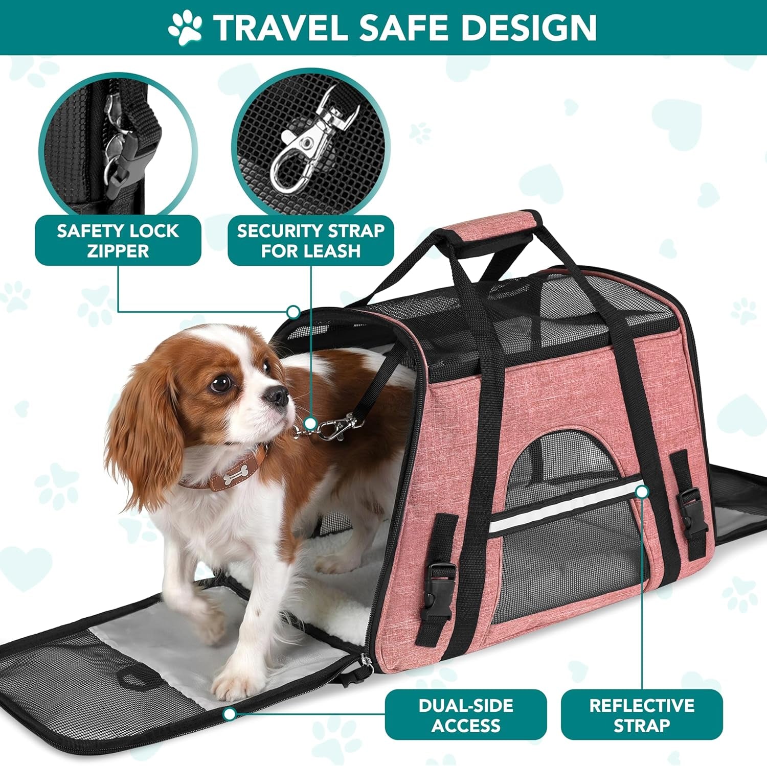 Airline Approved Pet Carrier for Cats & Small Dogs, Soft Sided TSA Travel Carrier Bag with Sherpa Bed, Breathable Mesh Ventilation, Collapsible Bowl, up to 18 Lbs, Small Heather White Red