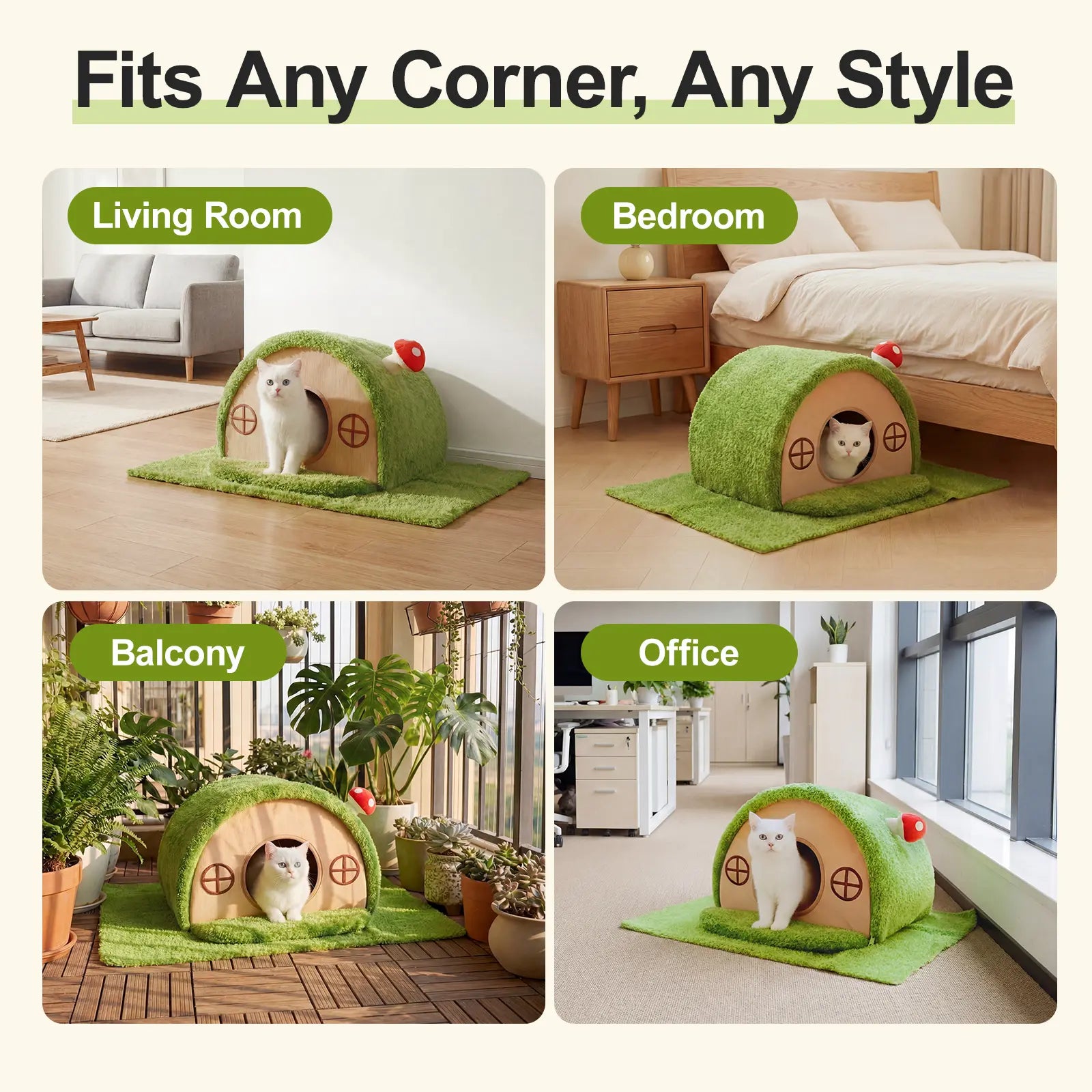 Crystal Velvet Enclosed Cat Bed with Removable Cushion and Anti-Slip Base for Indoor Use