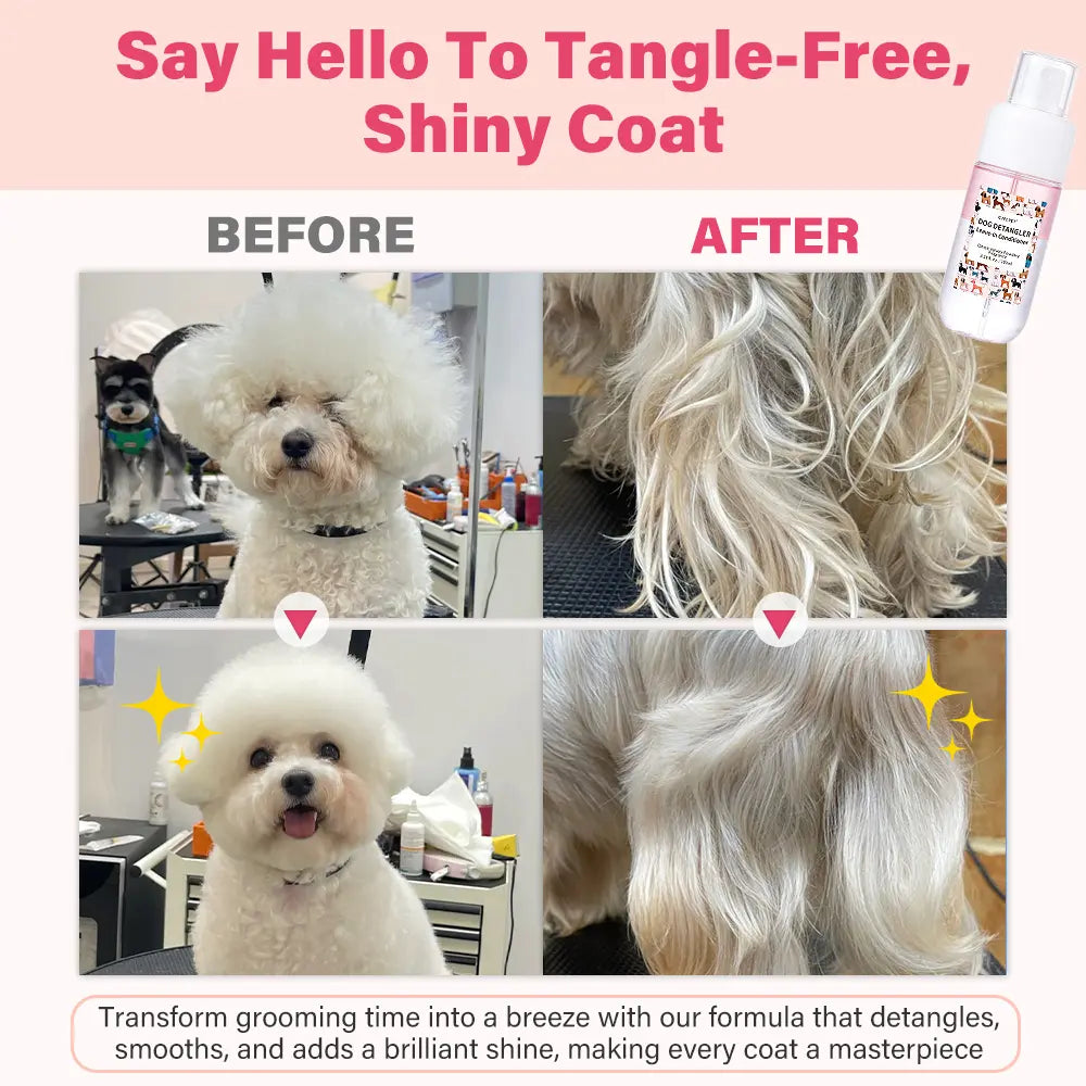 GJYC Professional Pet Dog Detangler and Dematting Spray - Leave-In Conditioner with Classic Powdery Scent, Natural Ingredients, Coconut Oil, Jojoba Oil, Squalane, Non-Sticky Formula, 3.38 Fl. Oz, 36-Month Shelf Life, Gentle and Safe for Puppies