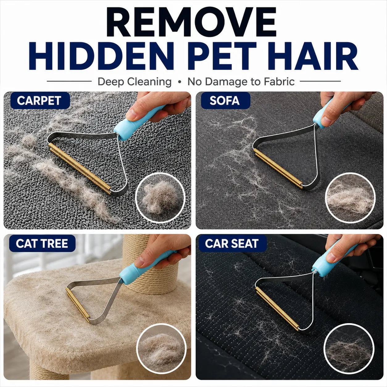 2-Piece Reusable Pet Hair Removal Set for Carpets, Upholstery, and Pet Accessories