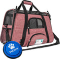 Airline Approved Pet Carrier for Cats & Small Dogs, Soft Sided TSA Travel Carrier Bag with Sherpa Bed, Breathable Mesh Ventilation, Collapsible Bowl, up to 18 Lbs, Small Heather White Red